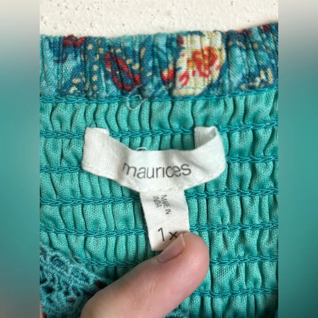 Maurices Woman’s Plus Size Paisley Babydoll Turquoise Spring Mini Dress Sz 1XL - Image 5