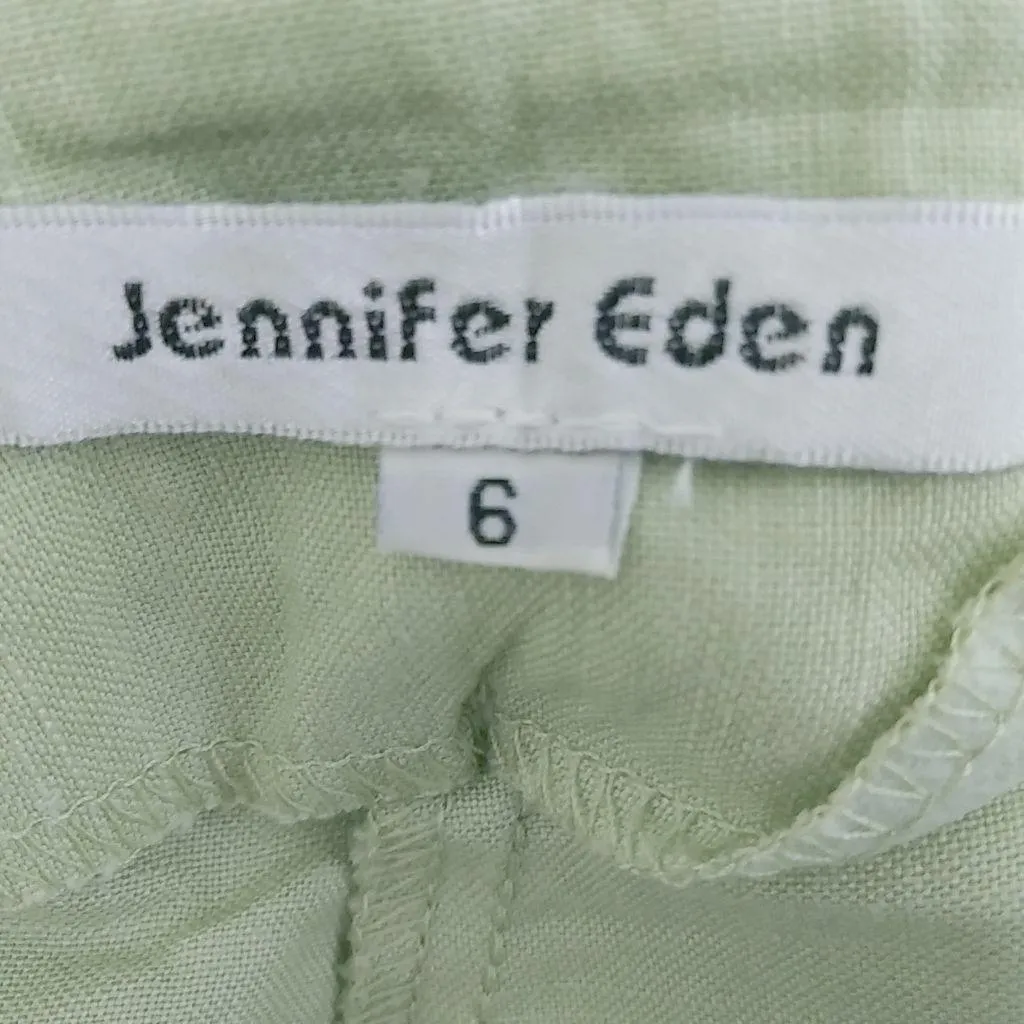 Jennifer Eden 6 Linen Lime Flat Fitted Pants Green - Image 3