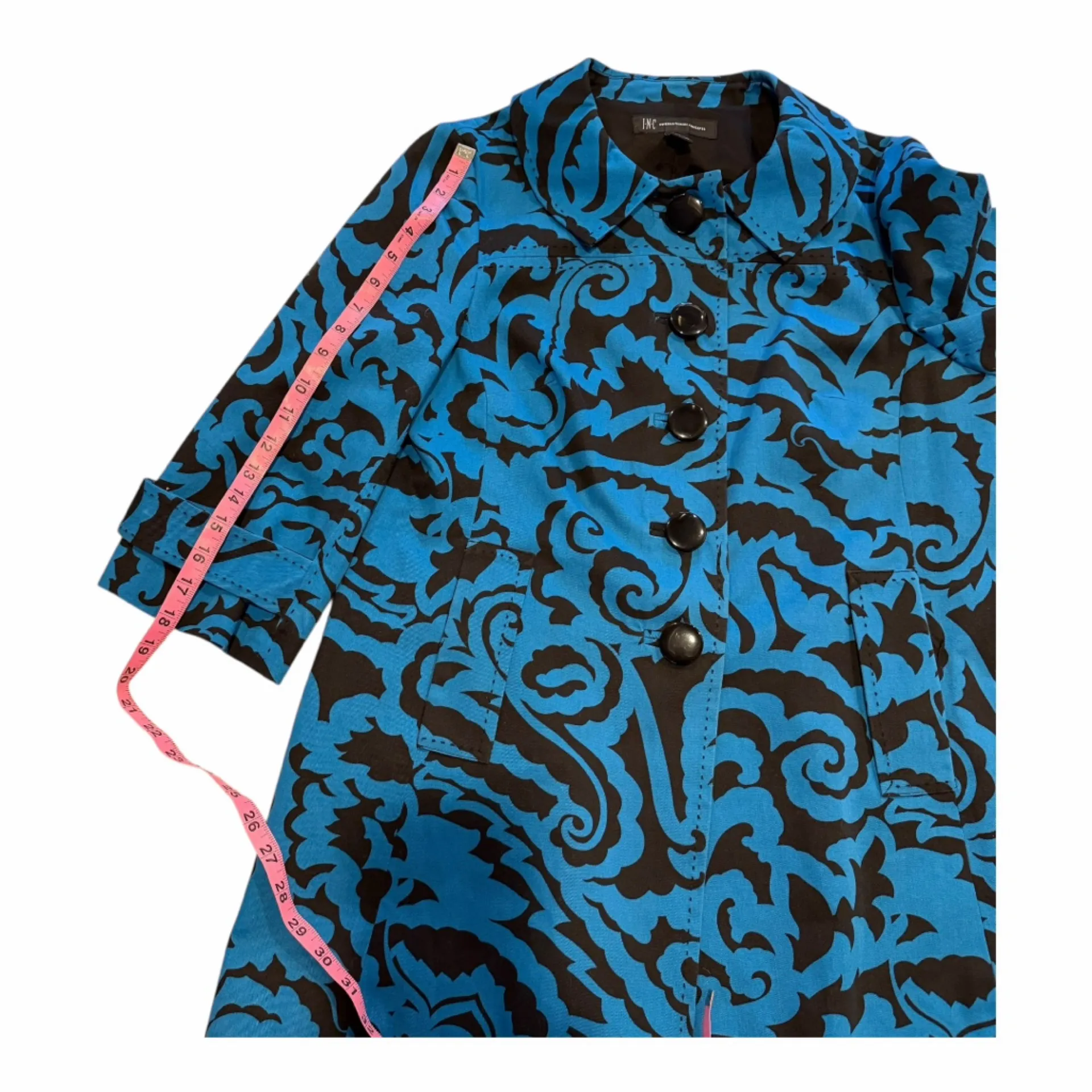 INC International Concepts Blue Black Scroll Print Cotton Jacket Medium - Image 5