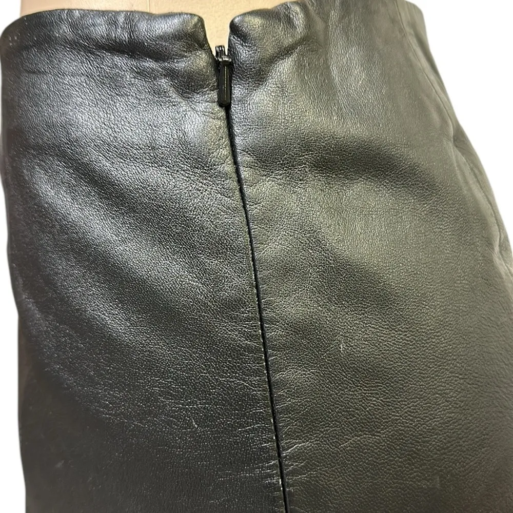 Alfani Genuine Leather Black Zip Side Lined Midi Skirt Imported India Womens 6 - Image 6