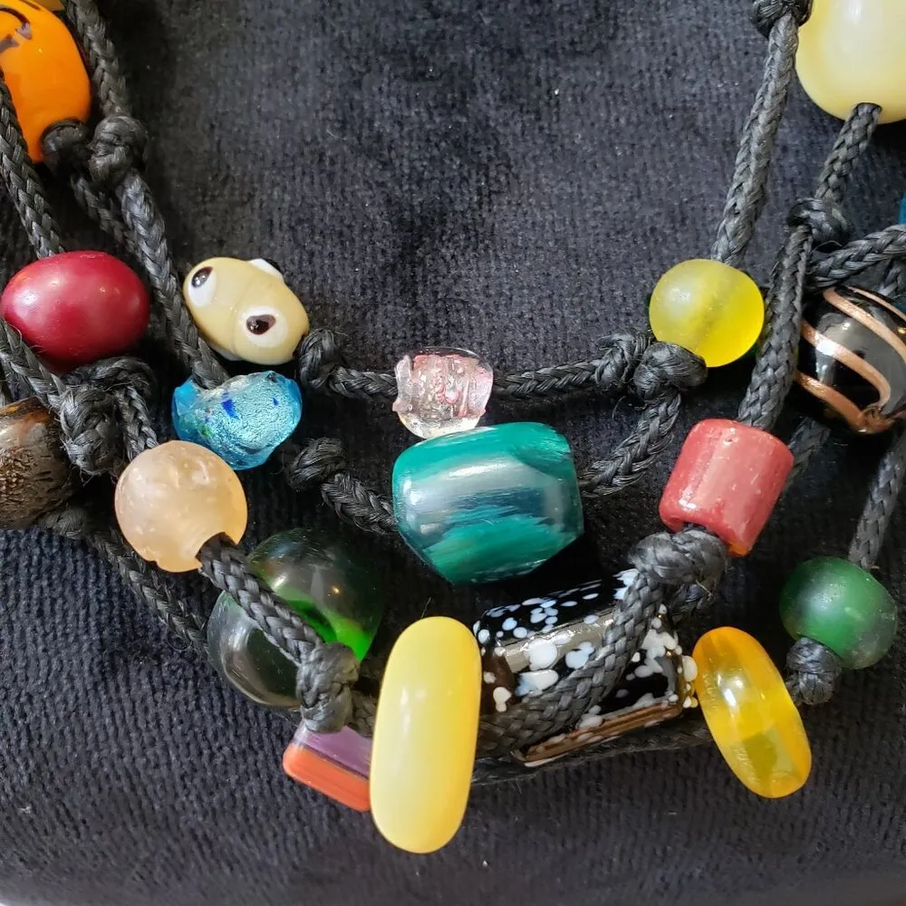 Women's Fashion Multi Colorful Mix Beads Strung on Cord Krobo Tribal Necklace Yellow - Image 3