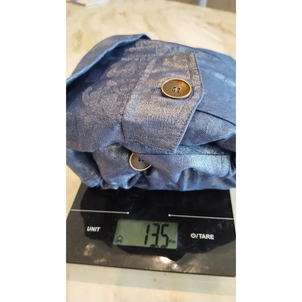 Chicos Women's Blue Floral Metallic Shimer Roll Tab Sleeve Jacket Size 1 - Image 16