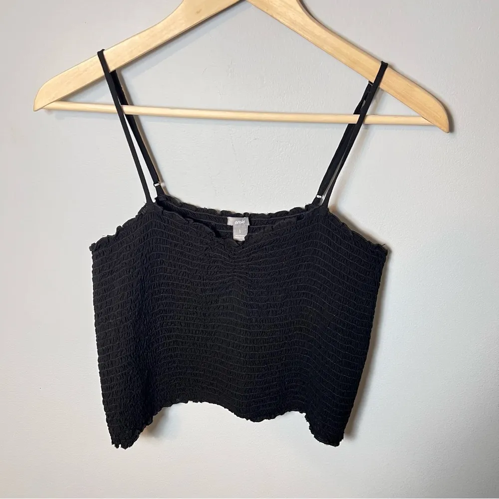 Aerie Smocked Crop Top Women’s L Black Adjustable Straps - Flattering Stretchy - Image 2