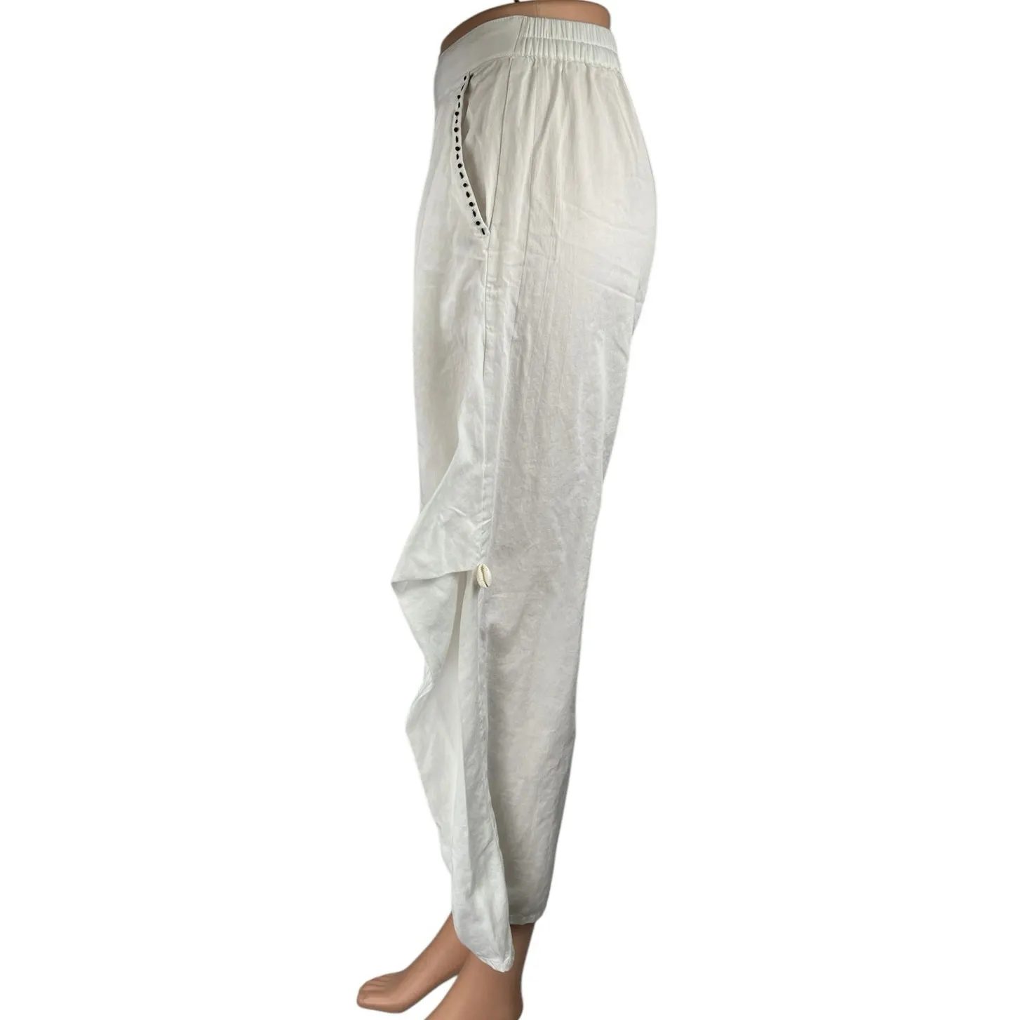 Seeaash Women's White High Rise Carrot Barrel Wide Leg Baggy Trousers Pants XS - Image 2