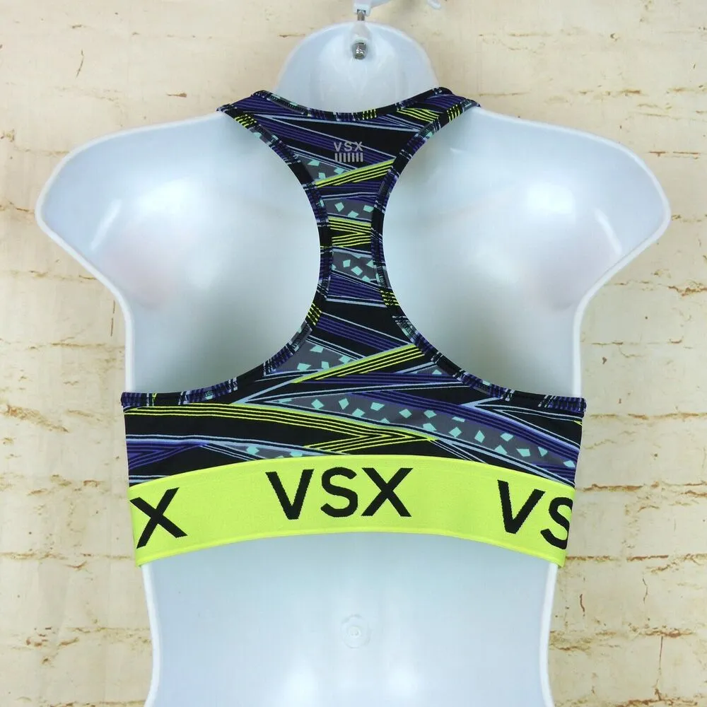 Victoria's Secret VSX Sport Bra Womens M Blue Neon Yellow The Player Racerback - Image 4