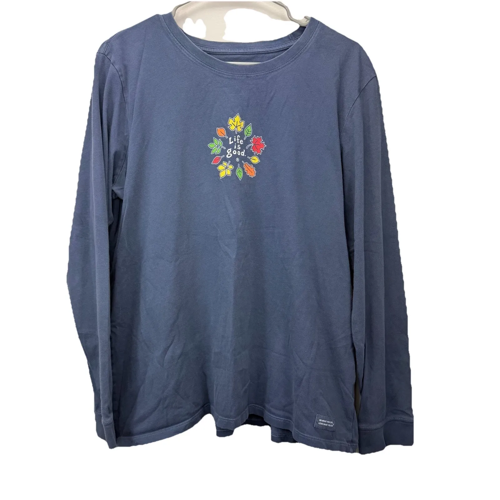 Life is Good Blue Autumn Fall Leaves Crew Neck L/S Crusher Tee Size XL - Image 2