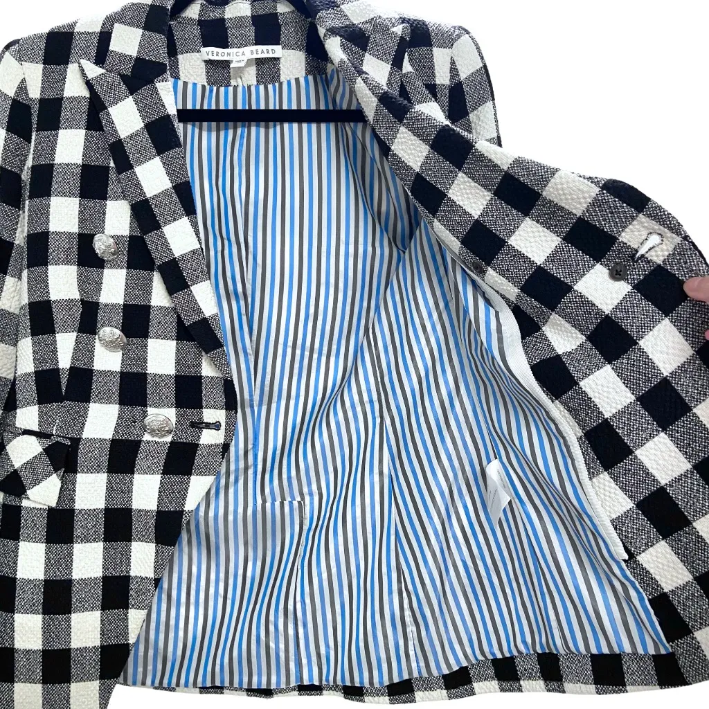 Veronica Beard Miller Dickey Tweed Blazer Black White Gingham Double Breast Sz 0 - Image 11