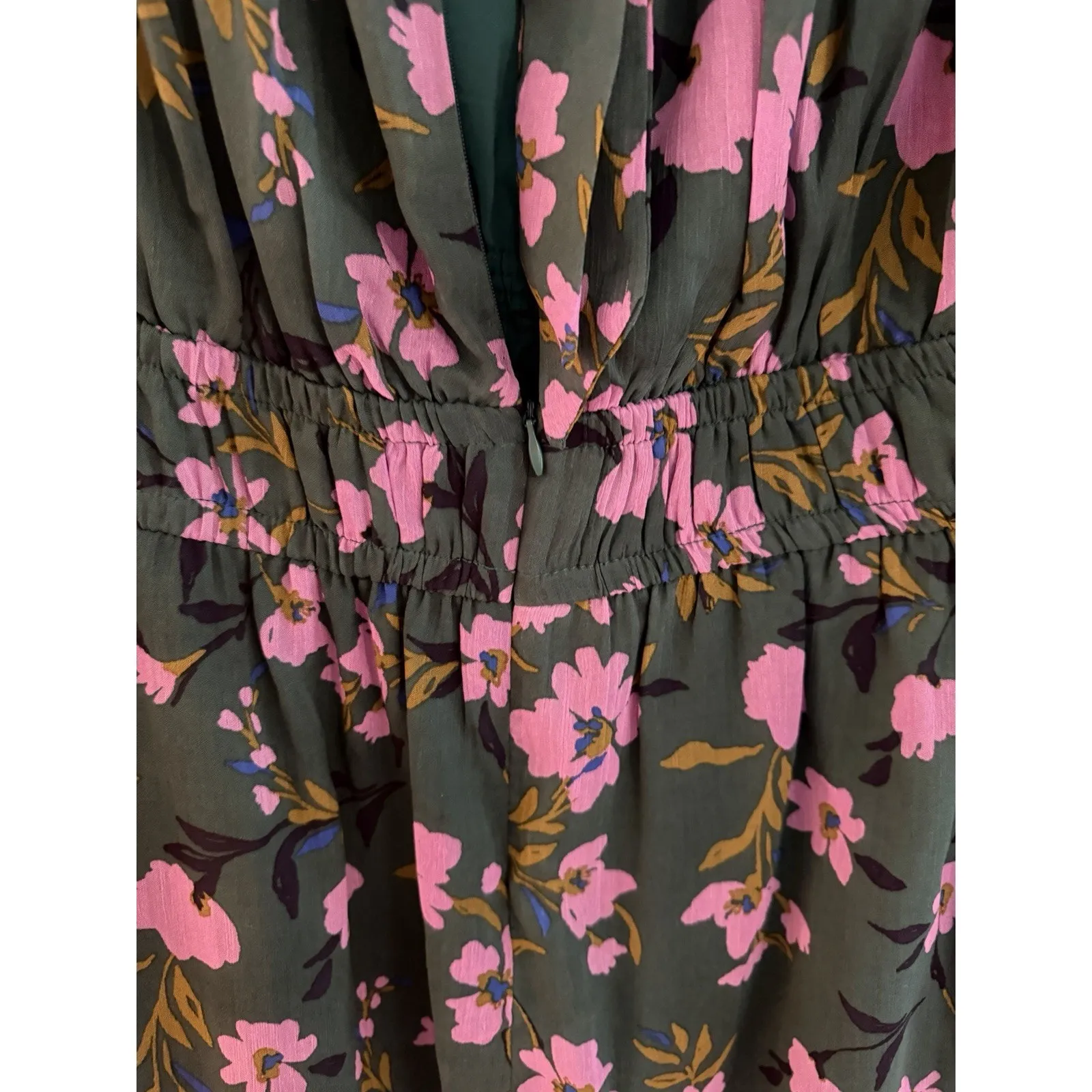 Maggy London Green Floral Dress Elbow Length Sleeves Tie Back Sz 16 - Image 10