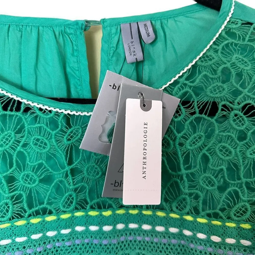 Anthropologie Blink London Sunshine Peasant Top Blouse Size Medium Green - Image 8