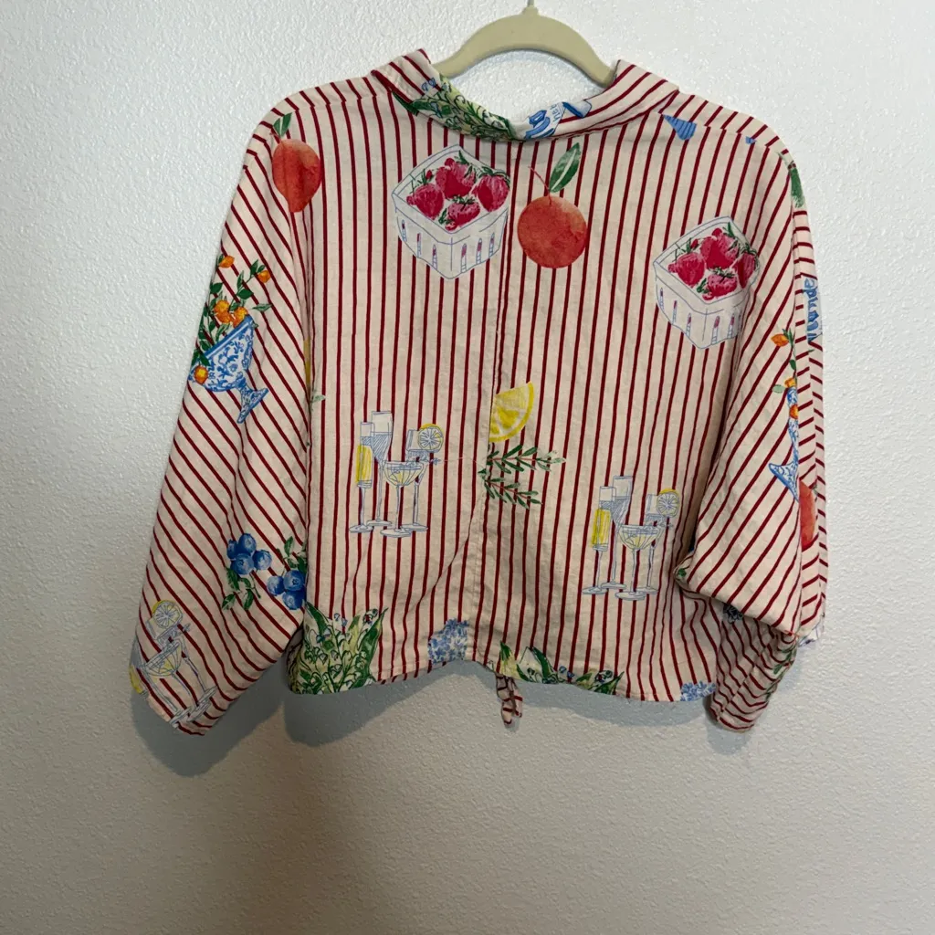 Calypso St. Barth Striped Multicolor Linen Blend Blouse Size Medium - Image 6