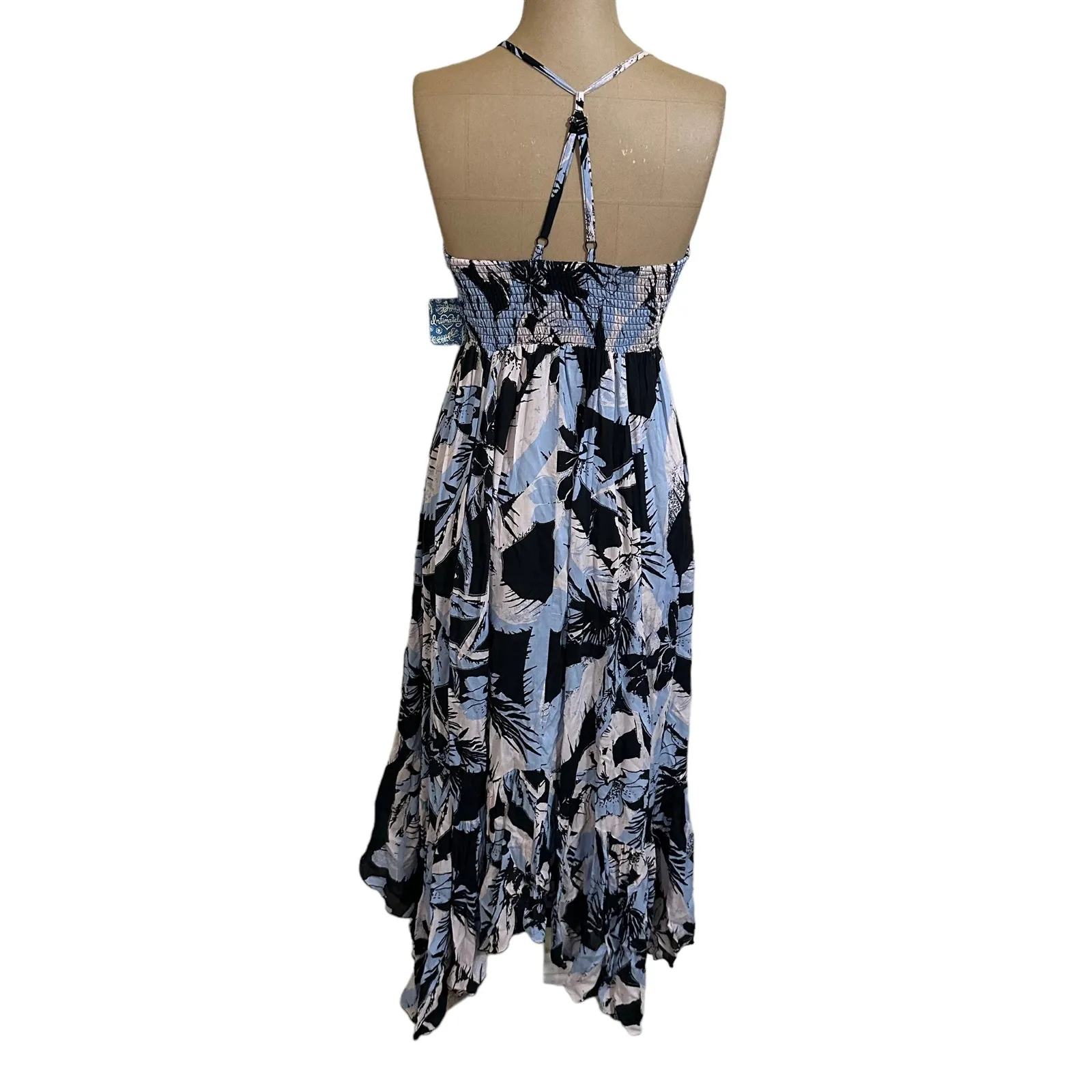 Free People Maxi Dress Black Blue Tropical Floral Halter Neck Heat Wave New - Image 9