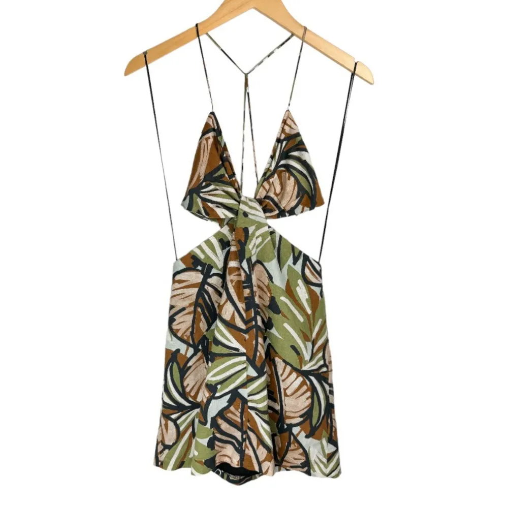 NWT Zara Cutout Mini Dress Sz Small Strappy Linen Palm Boho Print - Image 5
