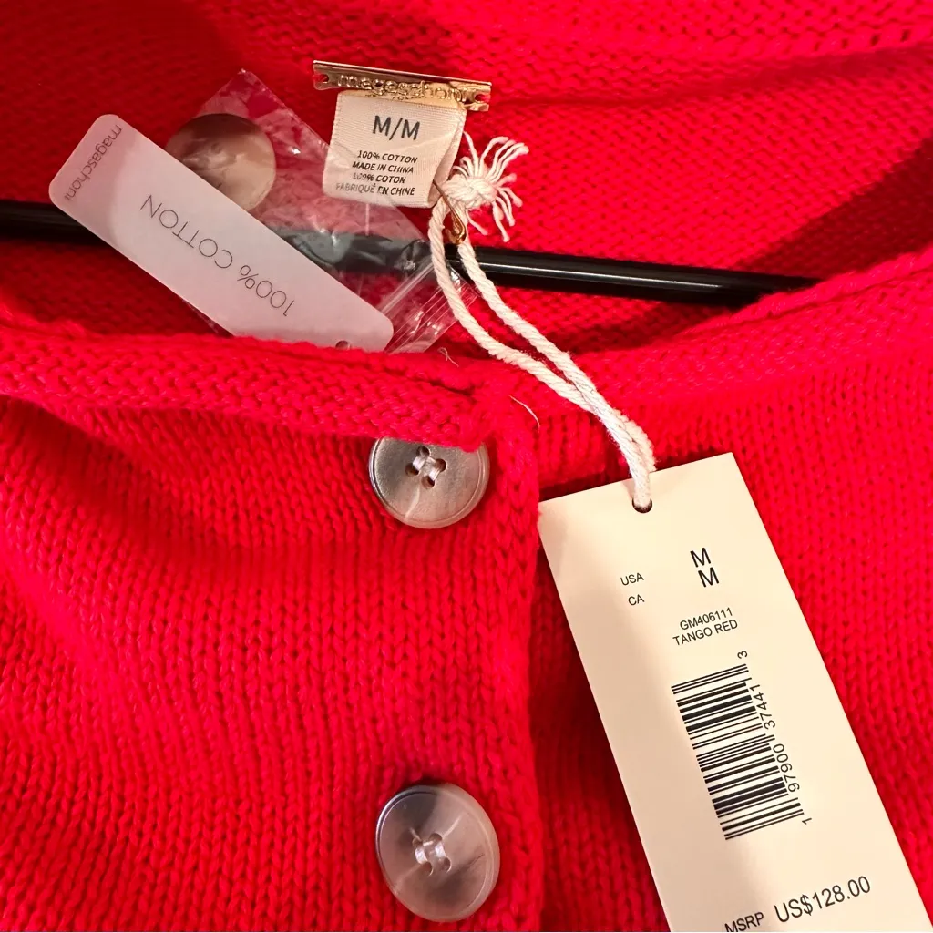 Magaschoni Red Cotton Button Down Rolled Edges Sweater Vest Size M NWT - Image 7