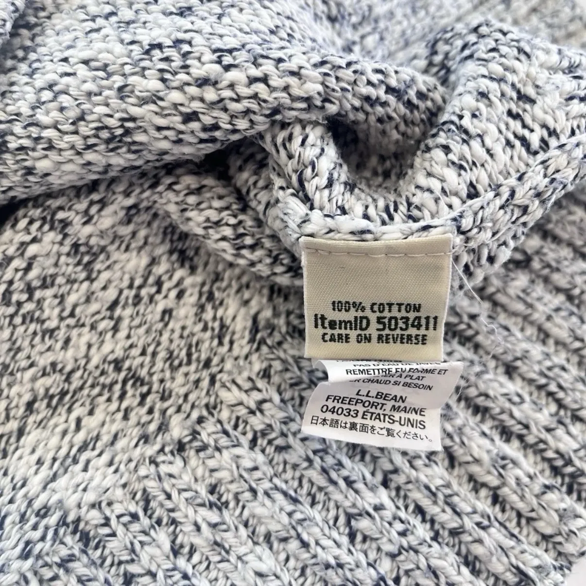 LL Bean Ivory Blue Marled Cotton Ragg Crew Neck Pullover Sweater SMALL PETITE Size undefined - Image 12