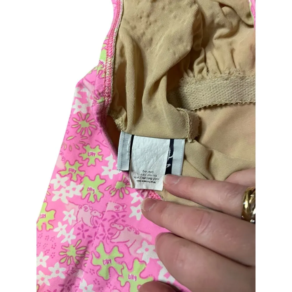 Lilly Pulitzer Pink Happy Hippo Puzzle One Piece Swim Dress Size 8 Vintage - Image 6