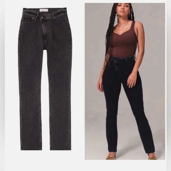 Abercrombie Ultra High Rise 90s Slim Straight Jean Crossover Waist - Black 24 - Image 2