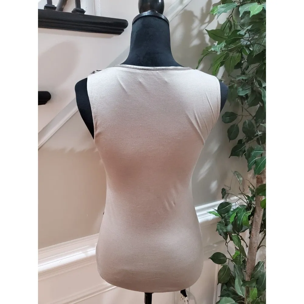 Classiques Entier Women's Beige Silk Ruffle Sequin Sleeveless Top Blouse XS - Image 7