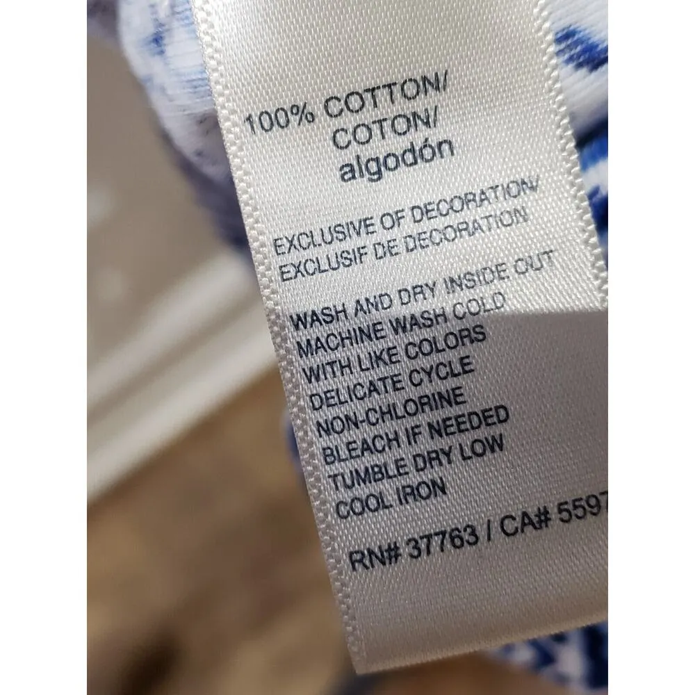 Rafaella Women's Blue & White Cotton Round Neck Short Sleeve Knee Length Dress S - Image 9