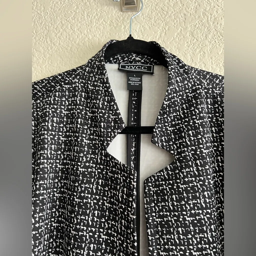 Women’s Large Black White Open Front Blazer Jacket Classic Career Layering Chic - Image 6