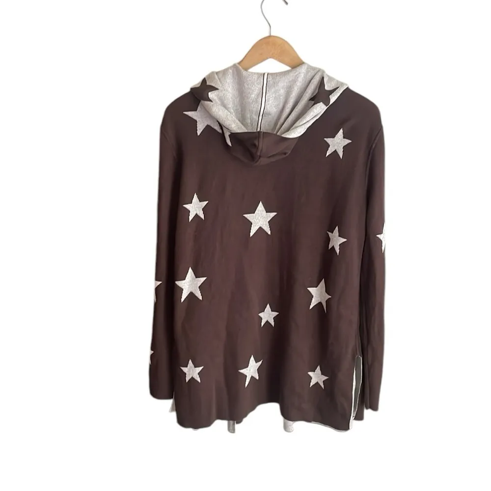 Anthropologie Splendid Sydney Reversible Hooded Cardigan Chocolate Stars - Image 3