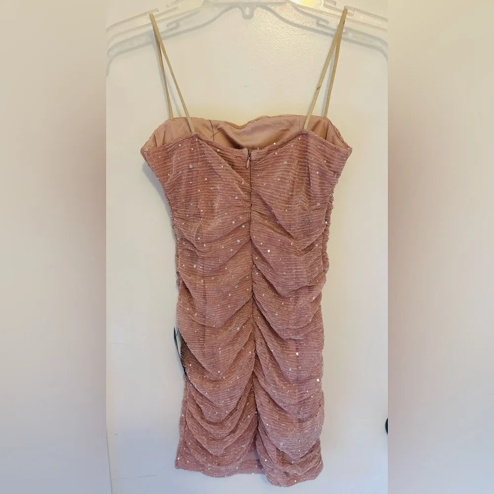 Lulus Flirty Vibes Bodycon Dress Womens Small Pink Shimmer Sequin Straps New - Image 7