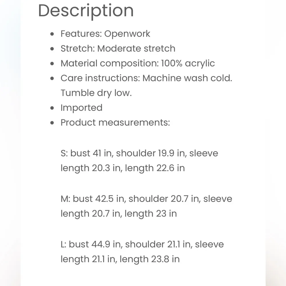 Chic Open Work Long Sleeve Knit Top. Size M - Image 13