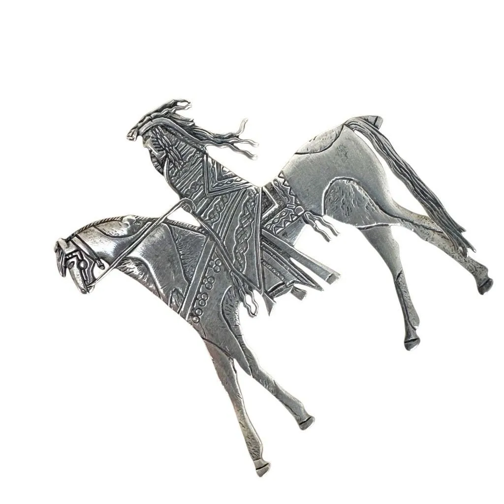 Rare Frank Salcido Sterling Silver Native American Rider Brooch – Signed STP - Image 6