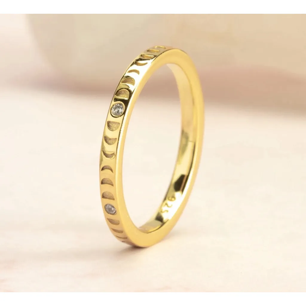 NEW Unisex 14k Gold Plated Engraved Moon‎ Simulated Diamond Ring Sz 7 - Image 4