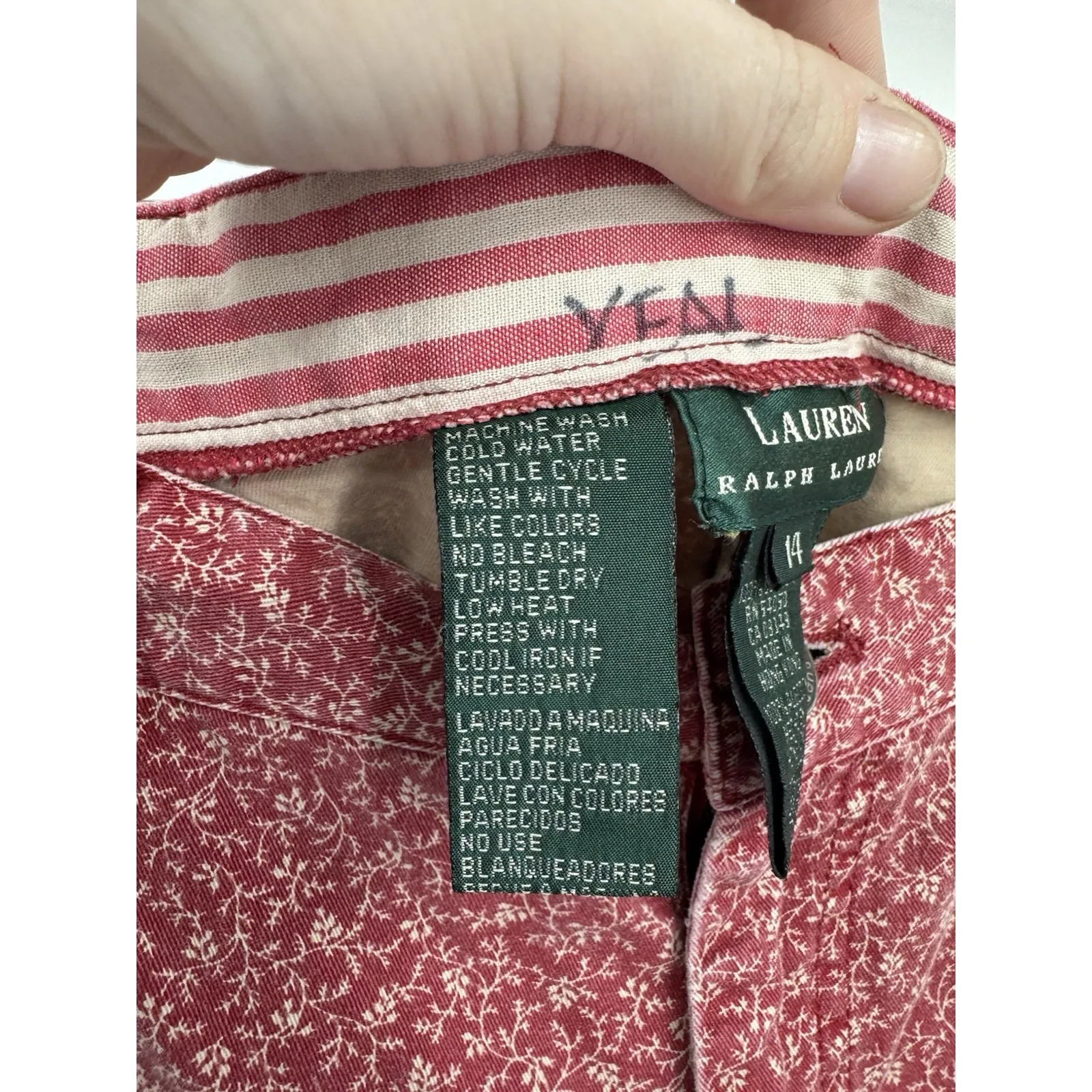 VTG Lauren Ralph Lauren Micro Floral Straight Leg Pant Sz 14 Red Cottage Prairie - Image 4