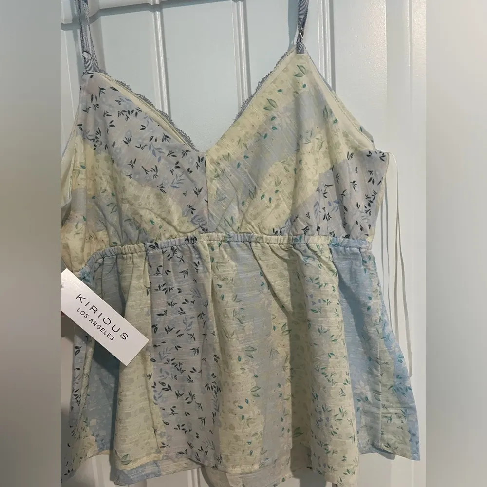 Floral Patchwork Spaghetti Strap Top Blue Size M - Image 5