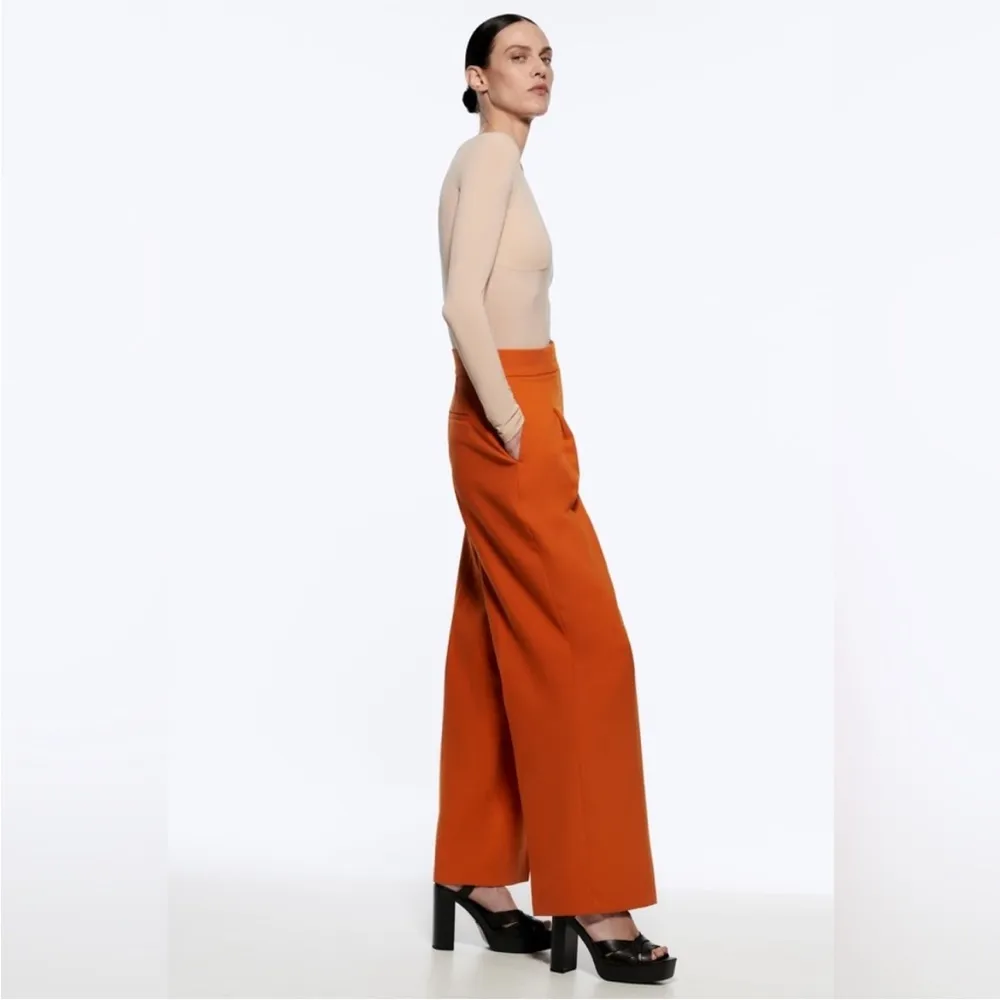 NEW Zara High Waist Burnt Orange Stretch “THE GABRIELLE PANTS” Pant Trousers S - Image 12