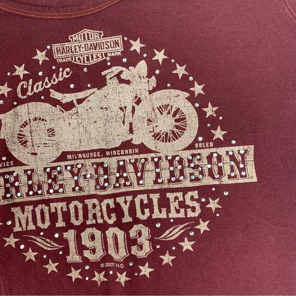 Harley Davidson women's XL shirt sleeve shirt red wine motorcycle graphic tee - Image 5