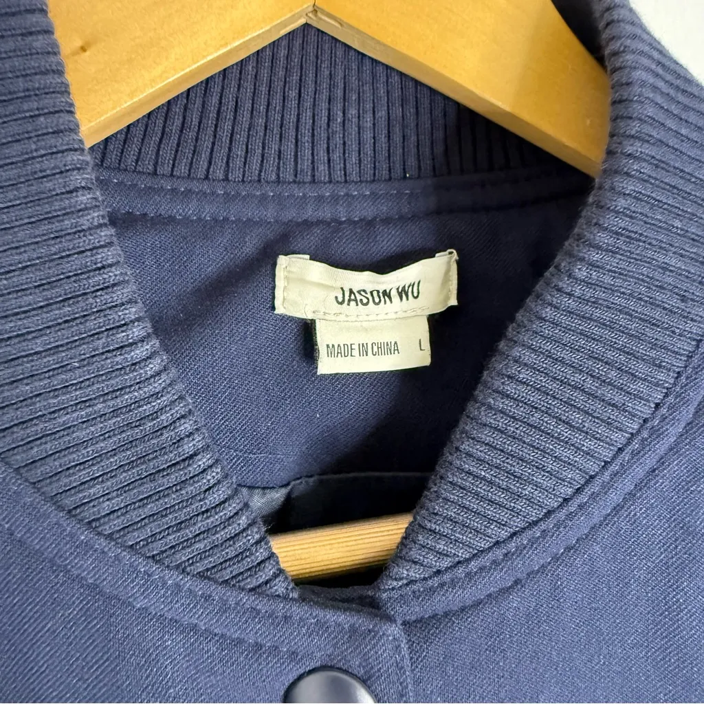 Jason Wu  Navy Women’s Snap Button Bomber Jacket Size Large - Image 6