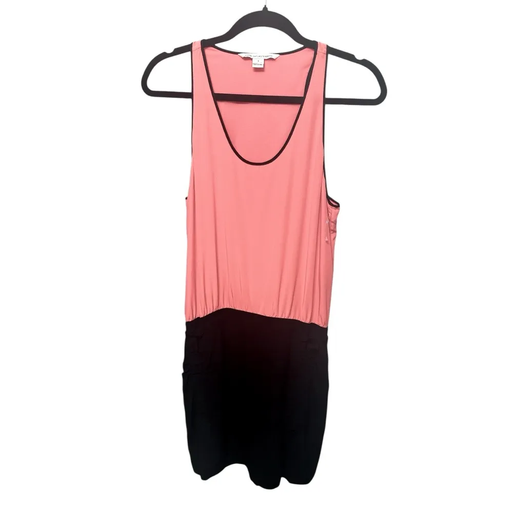 DIANE VON FURSTENBERG TWO-TONE COLORBLOCK PINK ROSE CORAL BLACK SLEEVELESS DRESS - Image 9