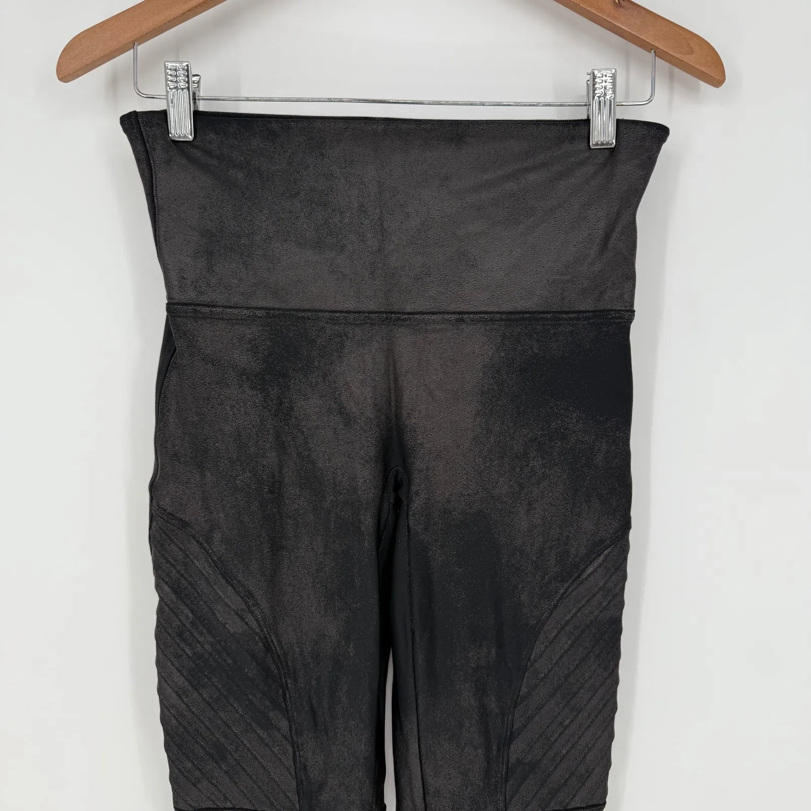 SPANX Moto Velvet Leggings Black High Waist Moto Paneled Size L - Image 5