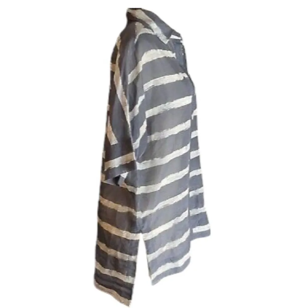 Lafayette 148 Silk Blend Striped Hi Low Blouse - Image 4