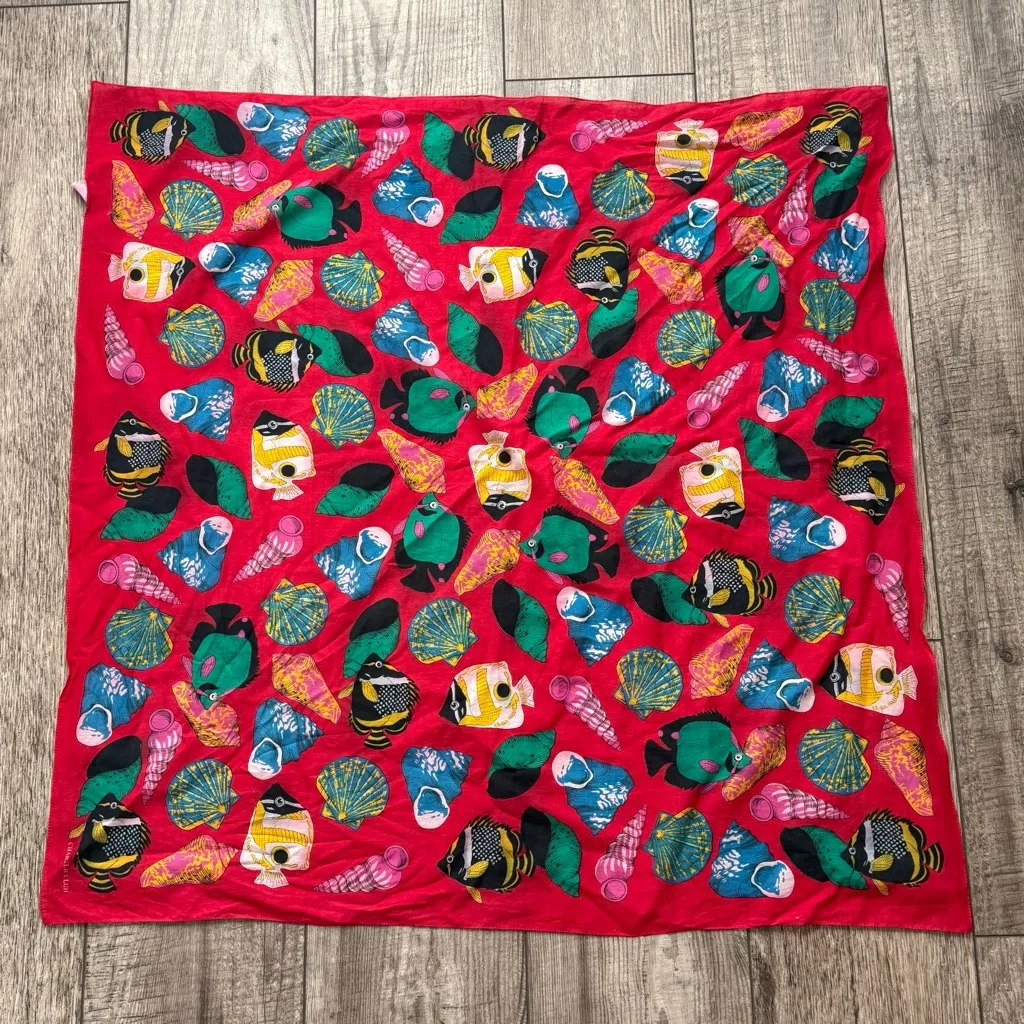 Vintage 1990s square scarf with fish - Charter Club - Image 2