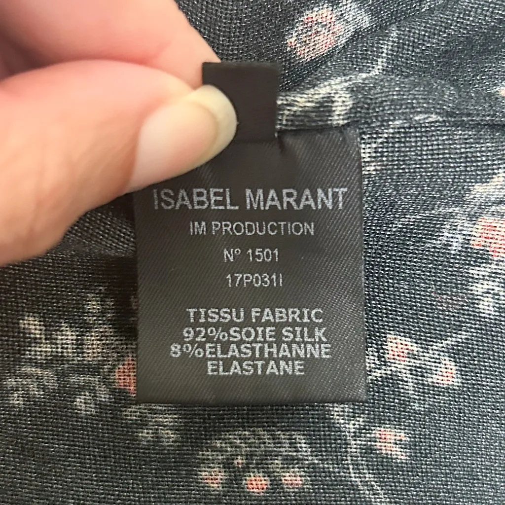 Isabel Marant Black Floral Sheer Silk Blend V Neck Sleeveless Ruched Top 38 - Image 10