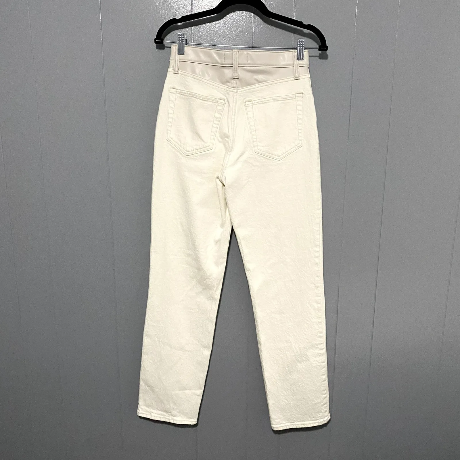 Abercrombie & Fitch Cream Mixed Fabric The 90s Straight High Rise Jeans 27/4R - Image 4
