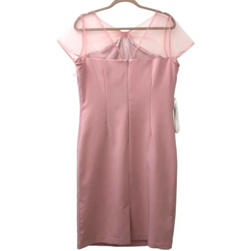 JS Collections Karina Blush Bow Illusion Mesh Sheath Dress 14 NWT - Image 5