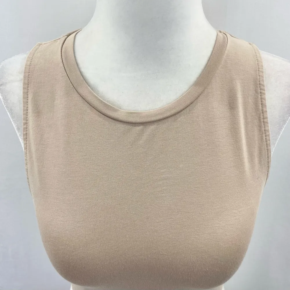 Cropped Tank Top Sleeveless Crewneck Crop Top Beige Size Small - Image 6