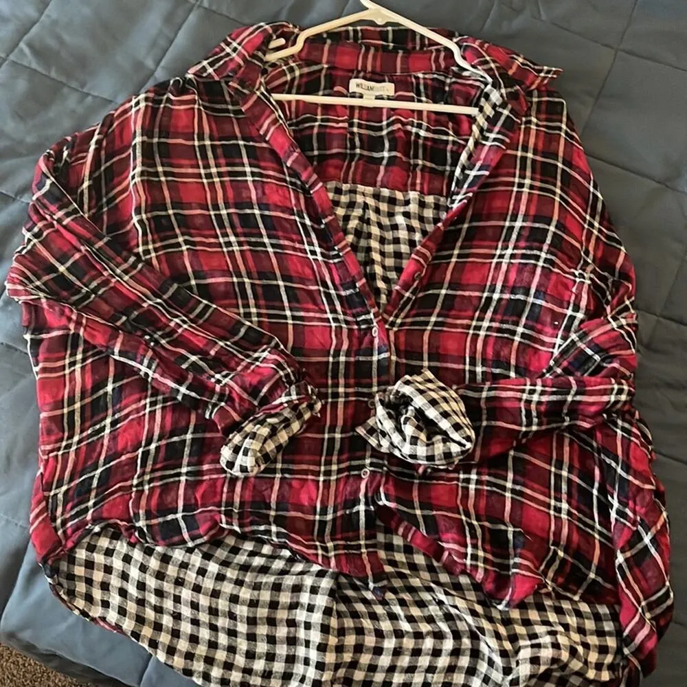William Rast  Plaid Oversized Blouse Sz L - Image 3