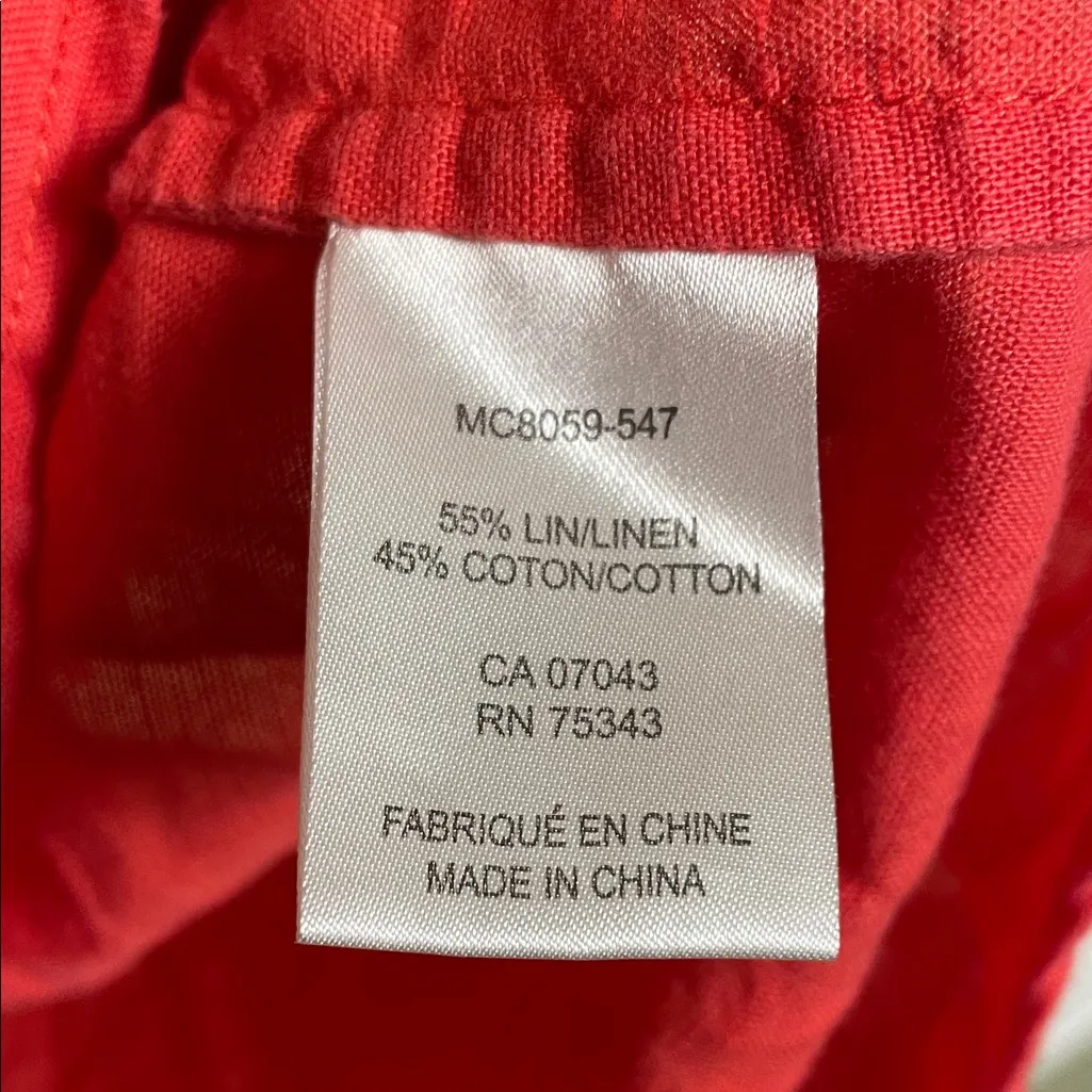 Saint Tropez West Women’s Linen Blend Coral Red Split Neck Hi-Low Tunic Blouse - Image 8