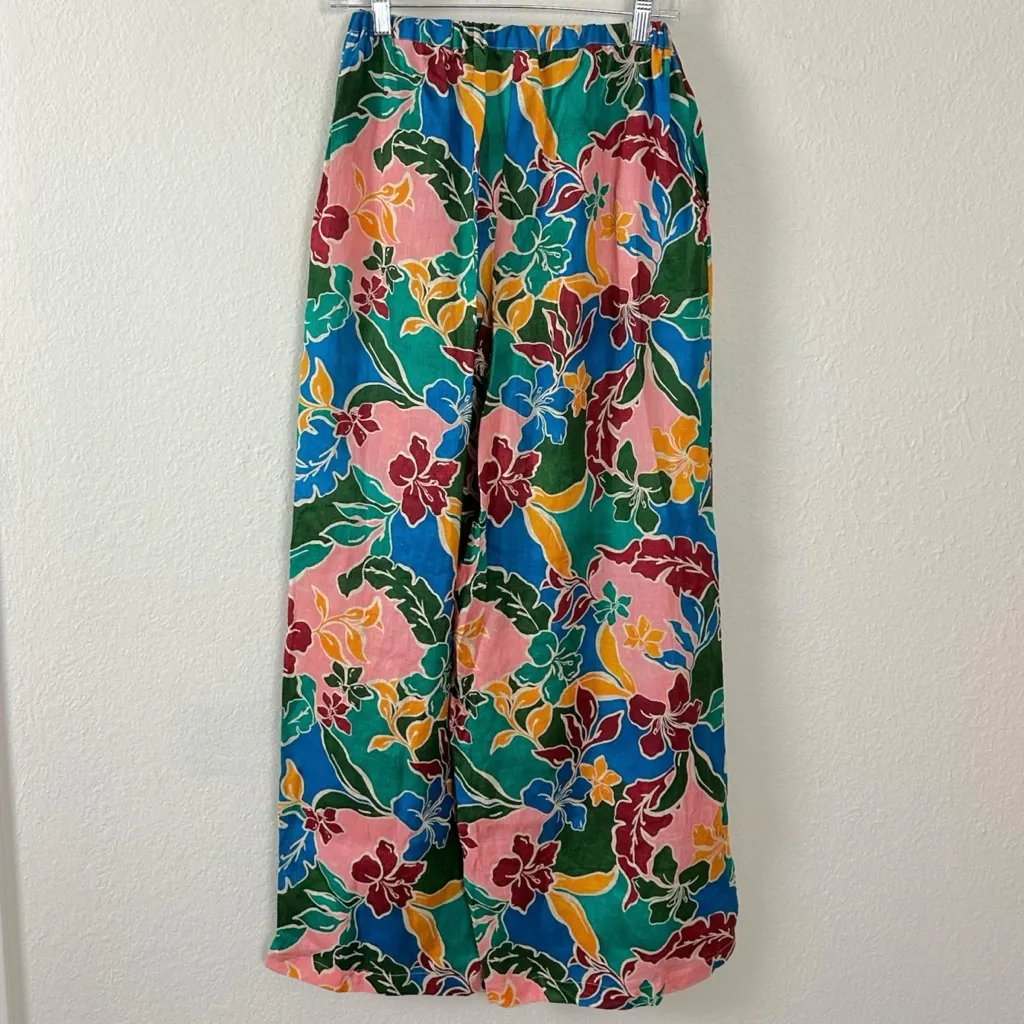 Stone Fox Swim X Free People Gita Linen Pants in Fiesta Floral XS Wide Leg NEW - Image 7