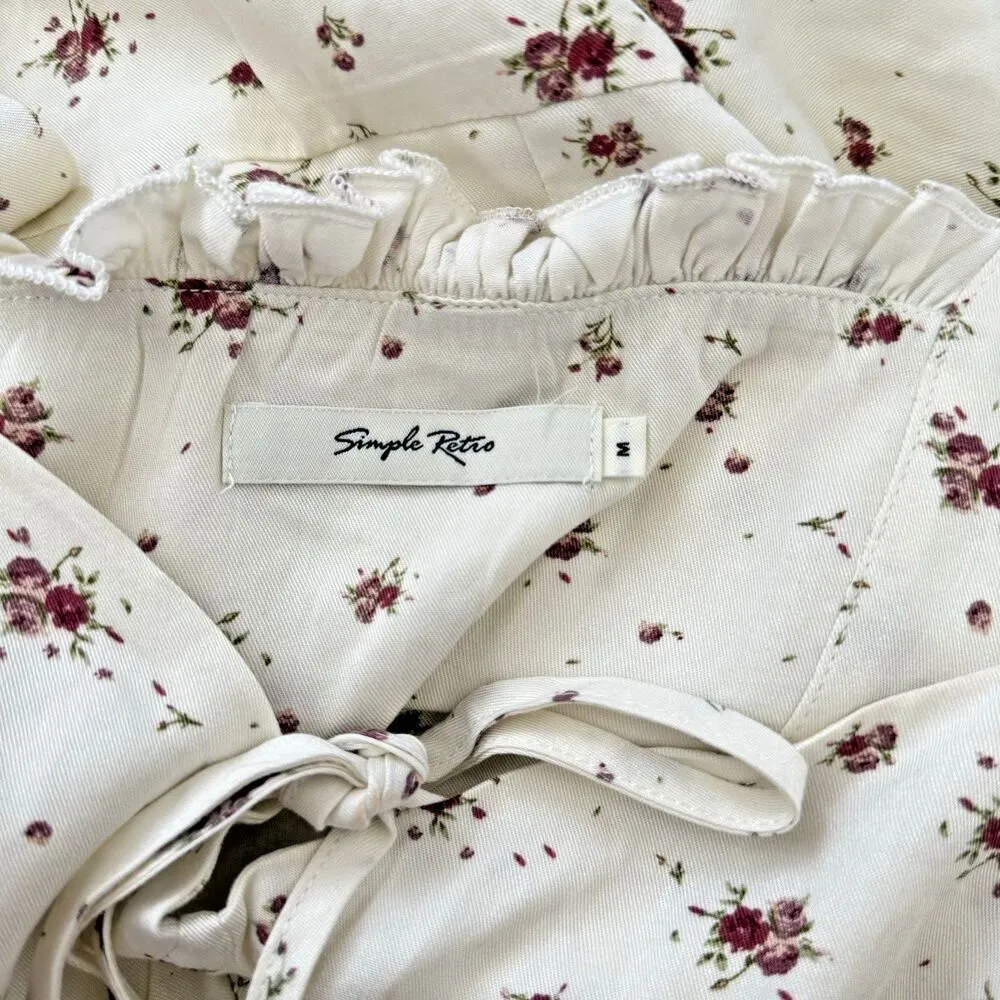 Simple Retro vintage Rosalina Floral Mini Dress coquette romantic floral women M Brown Size M - Image 4