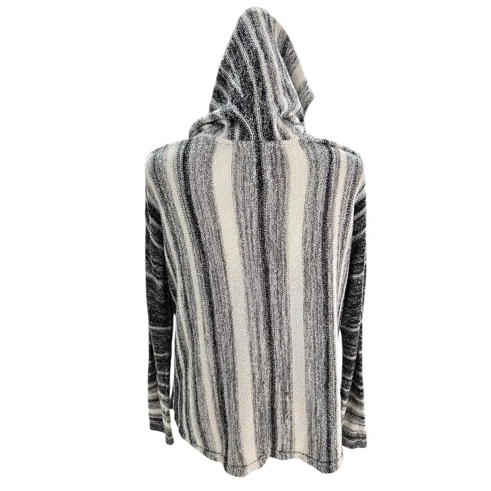 Billabong Women Knit Sweater Hooded Baja Beach Black Stripe Size Large - Image 5