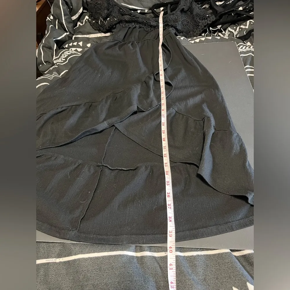 ASYMMETRICAL Black Off Shoulder Ruffle Lace Long Dress Women’s Sz S EUC - Image 7