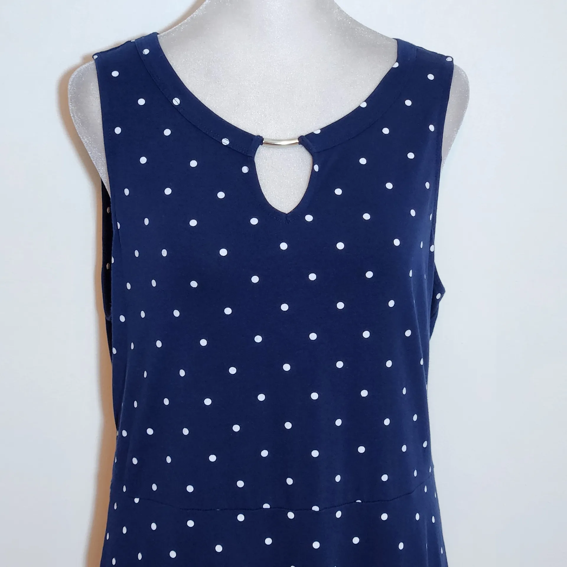 Croft & Barrow Navy Polka Dot Midi Dress Size Medium Preppy Polka Dot Dress - Image 4