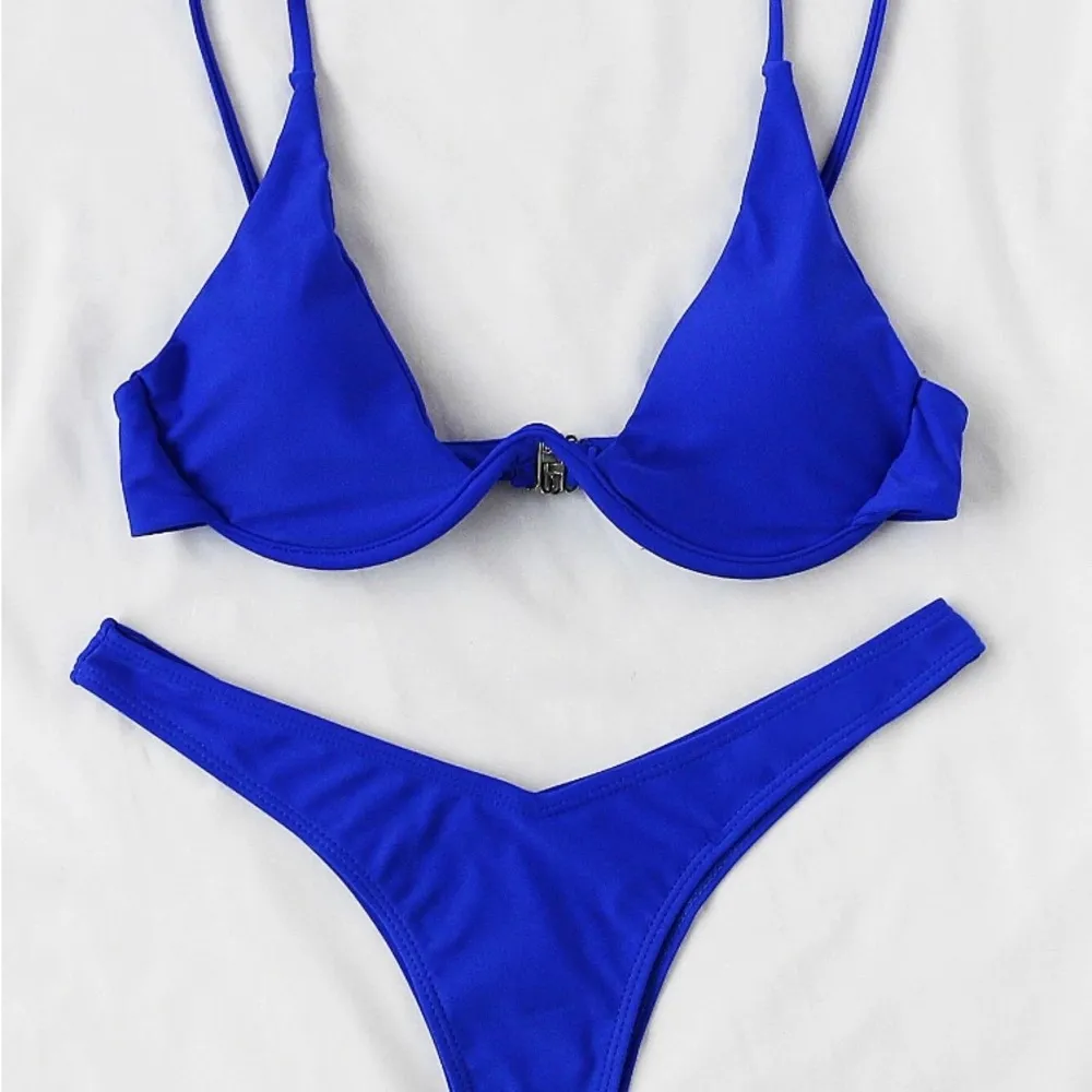 Mono bikini set spaghetti triangle bra & high cut bikini bottom. 2 piece - Image 2
