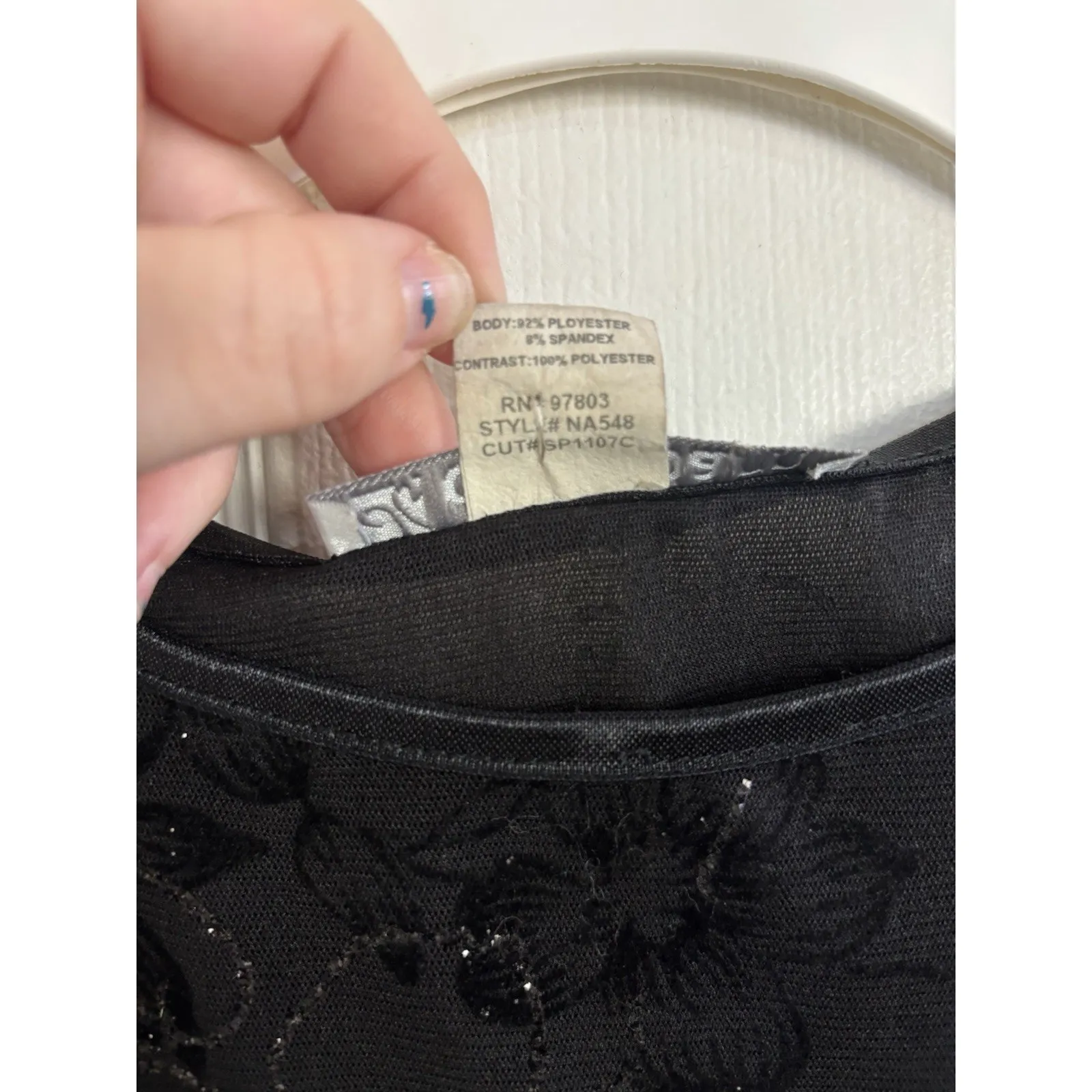 Vtg Dressbarn Black Sheer Velvet Burnout Floral Glitter Top Size XL Whimsigoth - Image 7